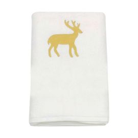 BYFT Iris Embroidered For You Bath Towel 70 x 140 Cm 600 Gsm White 100% Cotton Gold Reindeer Gold Thread Set of 01