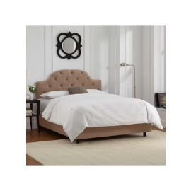 Arch Button Tufted Upholstered Bed 120x200cm Twin size Bed in Dark Beige Color