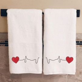 BYFT Iris Embroidered For You Bath Towel 70 x 140 Cm 600 Gsm White 100% Cotton Heartbeat Set of 02