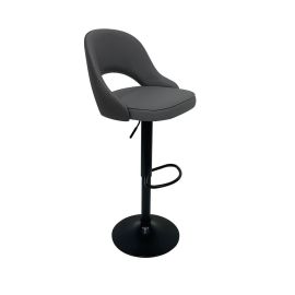 Maple Home Bar Chair Leather 360° Swivel Adjustable Height Backrest Black Metal Legs 