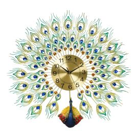 Jeffcoco Furniture Metal Wall clock, home Wall Art decoration luxury battery powered peacock clock, for the living room, bedroom decoration hotel lobby art display