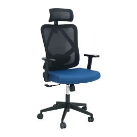 SBF - 189M- Ergonomic Mesh Office Chair - Adjustable Headrest and Armrests, Tilt Backrest, Lumbar Support, Fabric Seat, Swivel Manager Chair, Black