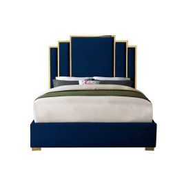 Harlen Velvet Bed 180x200cm King size Bed in Navy Blue Color