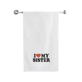 BYFT Iris Embroidered For You Bath Towel 70 x 140 Cm 600 Gsm White 100% Cotton I Love My Sister Black-Red Thread Set of 01