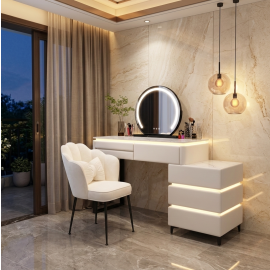 Elegant Modern Luminous Makeup Vanity Desk with LED Mirror and Stool