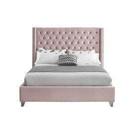 Aiden Velvet Bed 160x200cm Queen size Bed in Pink Color