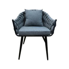 Jeffcoco Furniture Outdoor garden Bistro sofa chair, patio furniture, woven metal frame, sponge seat, Outdoor bacony single sofa chair, waterproof grey cusion