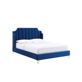 Daniella Channel Tufted Bed 180x200cm King size Bed in Navy Blue Color