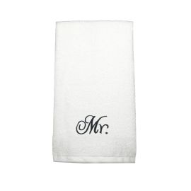 BYFT Iris Embroidered For You Hand Towel 50 x 80 Cm 600 Gsm White 100% Cotton Mr. Black Thread Set of 01