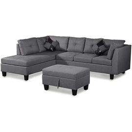 3 Piece Set Home Furniture Corner Sofa L-shaped Linen Fabric 