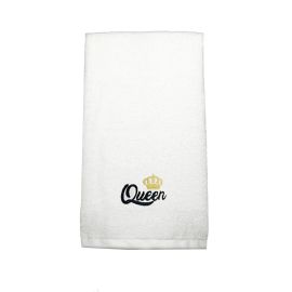 BYFT Iris Embroidered For You Hand Towel 50 x 80 Cm 600 Gsm White 100% Cotton Queen Black Thread Set of 01