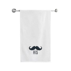 BYFT Iris Embroidered For You Bath Towel 70 x 140 Cm 600 Gsm White 100% Cotton His Mustache Black Thread Set of 01