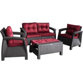 3MPlast Havana 4-Seater Set Rattan Modern Outdoor and Indoor Furniture-Dark Brown-Dark Red
