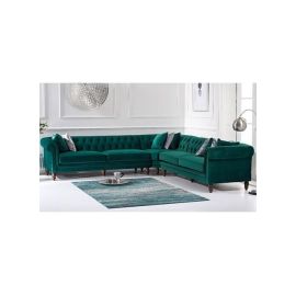 Maharat Al Bahar Regal Modern Luxury Fabric Sofa Set: Graciously Elegant Living Room Furniture Green 260X90X80cm