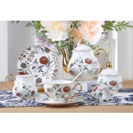 31 Pcs Round Tea Set 6" Cake Plate x6 Red Rose
