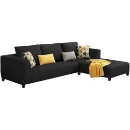 4 Seater L Shape Sofa Set For Living Room (Black Fabric)