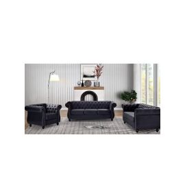 Maharat Al Bahar FURNISHINGS Luxury Velvet Tufted Sofa Set - 3 Seater, 2 Seater, and 1 Seater for Living Room, Hallways, Offices, Bedroom (Black)"