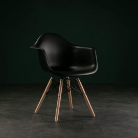 Maple Home Decoration Modern Plastic Arm Chair PP Molded Shell Lounge for Living Bedroom Kitchen Dining Waiting Room-Black