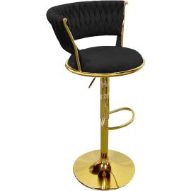 Velvet Bar Stool Chair Metal Leg, Adjustable High Backrest 360° Upholstered Seat Kitchen Home Office Chairs 1pc-Black