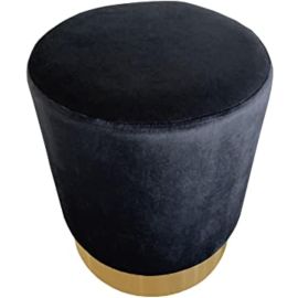 Maple Home Decoration Velvet Seat Chair Stool Modern Accent Footstool Single Sofa Home Office Shop Cloakroom Stool Φ35cm -Black
