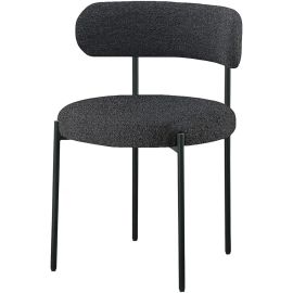 Maple Home Modern Dining Chair Boucle Fabric Curved Backrest Lamb Wool Contemporary Metal Frame Leisure Kitchen Indoor Furniture-Black