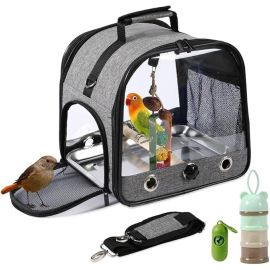 NeoStyle (6-pieces) Bird Carrier Bag Set,Foldable Bird Travel Bag,Parrot Carrier with Stand, Parrot Transparent Breathable Travel Bag, Lightweight Birdcage with Food Tray and Water Bottle
