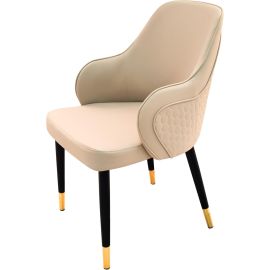 Maple Home Leather Accent Armless Dining Chair Wide Back With Metal Legs Upholstered Comfort Kitchen Living Room Furniture-Beige