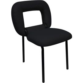 MAPLE HOME DECORATION Dining Chair Boucle Fabric open-back frame Padded Wide Seat Lamb Wool Modern Matte Black Metal Legs Leisure Living Office Furniture