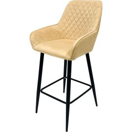 Maple Home Nordic Arm High Bar Stools Chair Velvet upholstered wide Leisure Backrest Black Metal Frame Counter Kitchen Cafe Restaurant Pub Living Dining Room Furniture-Beige