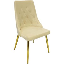 Maple Home Velvet Dining Chair Armless Cushion Comfy Upholstered Living Room Kitchen Furniture Leisure Side Chairs Metal Legs -Beige