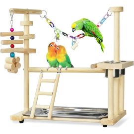 NeoStyle Bird Play Stand,Bird Playpen Exercise Gym,with Ladder Feeder Cup Bell Swing,Parrot Play Climb Gym for Parrots Conure Lovebirds (Playground)