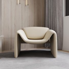 Maple Home Nordic Leather Lounge Chair Lazy Sofa Arm Chair Comfortable Backrest Single Leisure Soft Seat Moulded Edges Wide Back Living Room Furniture. (Crab-White)