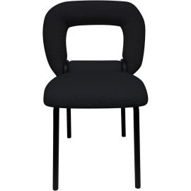 MAPLE HOME DECORATION Dining Chair Boucle Fabric open-back frame Padded Wide Seat Lamb Wool Modern Matte Black Metal Legs Leisure Living Office Furniture-Black