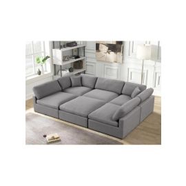 Chelsea Velvet Reversible Modular Corner Sectional with Ottoman in Grey Color Modular Corner Sectional with Ottoman