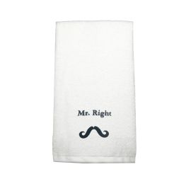 BYFT Iris Embroidered For You Hand Towel 50 x 80 Cm 600 Gsm White 100% Cotton Mr. Right Black Thread Set of 01