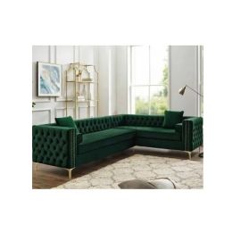 Maharat Al Bahar L Shaped Sofa Set 5 Seater with Cushion Green 250X80X80cm
