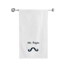 BYFT Iris Embroidered For You Bath Towel 70 x 140 Cm 600 Gsm White 100% Cotton Mr. Right Black Thread Set of 01