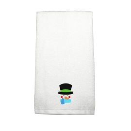 BYFT Iris Embroidered For You Hand Towel 50 x 80 Cm 600 Gsm White 100% Cotton Snowman with Scarf and Black Cap Set of 01