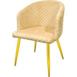 MAPLE HOME DECORATION Accent Velvet Dining Chairs With Armrest Upholsterd Seat Back Cushions Golden Metal Legs-Beige