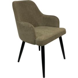 Maple Home Dining Chair Soft Fabric Rounded armrests Curved Backrest Black Metal Legs Comfortable Wide Seat Lounge Living Office Furniture-Beige