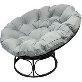 Maple Home Accent Papasan Chair Round Rattan Padded Seat Egg Shape Metal Frame Thick Cushioned Seating Weather Resitant Outdoor Garden Patio Balcony Living Room Furniture-Grey