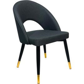 Maple Home Mid-Century Fabric Dining Chair Hollow Back Armless Wide Seat Curbed Backrest Modern Golden Metal Legs Kitchen Living Room Furniture-Grey