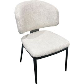 Maple Home Dining chair Armless Boucle Fabric Lamb Wool Low Backrest Stable Cushion Seat Black Metal Legs Kitchen Living Restaurant Lounge Furniture -Beige