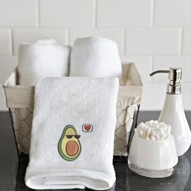 BYFT Iris Embroidered For You Hand Towel 50 x 80 Cm 600 Gsm White 100% Cotton Avacado with Pit Set of 01