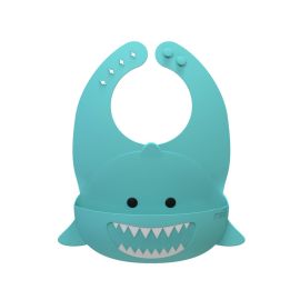 Meli Silicone Bib Turquoise Shark / Waterproof Silicone Baby Bib Lightweight Comfortable Easy Wipe Clean