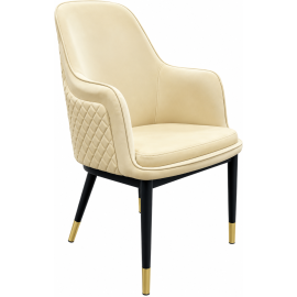 Velvet Dining Arm Chair Cushion Seat, Stainless Steel Golden Legs Upholstered Dining Room Chairs- Beige
