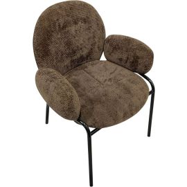 Maple Home Modern Fabric Dining Chair Light Soft Arm Pads Black Metal Legs Curved Backrest Comfortable Wide Seat Lounge Living Indoor Furniture-Brown