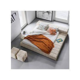 Peninsola Square Upholstered Bed with Sprint Mattress 200x200cm Super King Bed in Beige Color