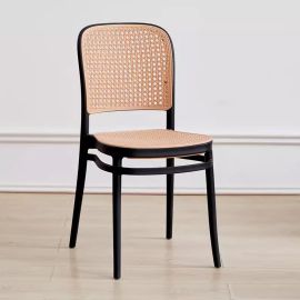 Jeffcoco Rattan Plastic Chairs, Minimalist Design,Modern Kitchen Dining Room Plastic chair Use scene Garden Balcony kitchen (Black 2 pcs)-Black
