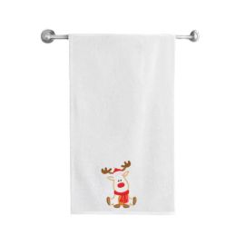 BYFT Iris Embroidered For You Bath Towel 70 x 140 Cm 600 Gsm White 100% Cotton Reindeer with Christmas Cap and Scarf Set of 01